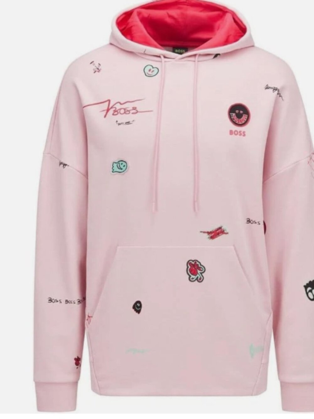 Boss Men's Soodyart Hoodie Sweatshirt- Pink Small
